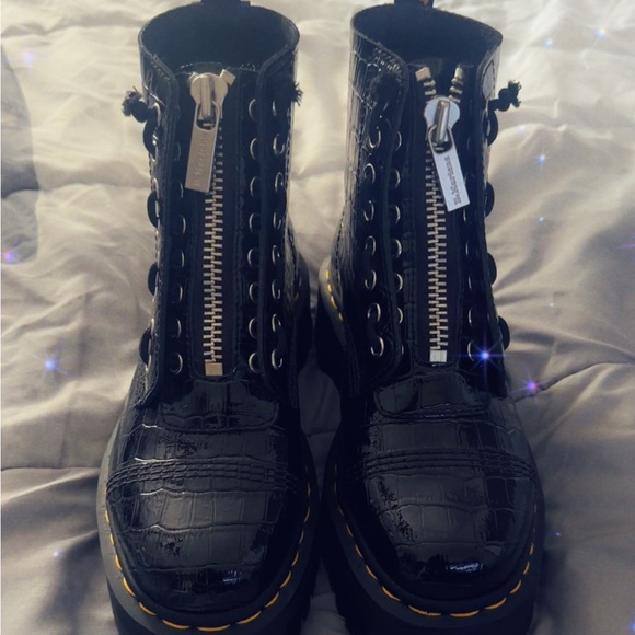 Dr. Martens Black Croc Combat Boots - Picture 4 of 8